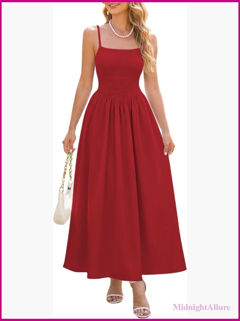 Smocked Spaghetti Strap Maxi Dress with Pockets Flowy A-Line